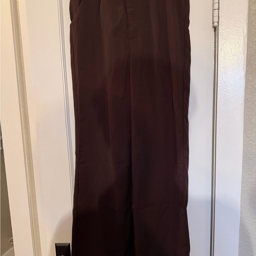 Womens Dark Brown Wide-Leg Trousers